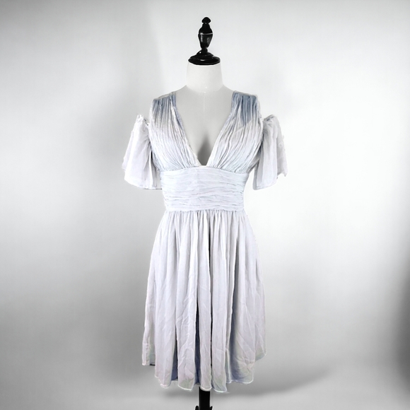 French Connection Constance Drape Cold Shoulder Chiffon Dress, Silver Grey, sz 4 - Picture 2 of 11